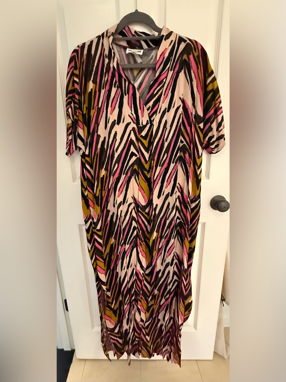 BEL KAZAN from Anthropologie, Vibrant Print Kaftan Dress — Pink, Gold & Black